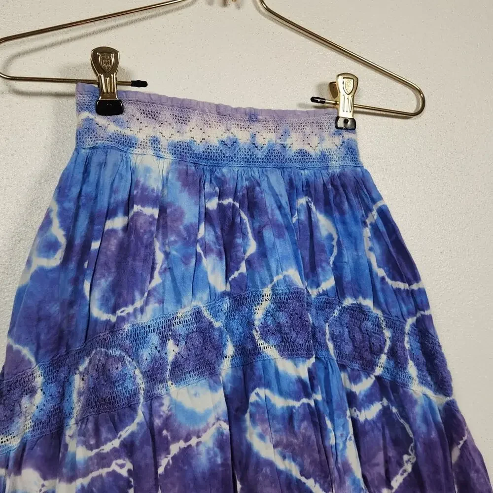 Justice y2k Tie Dye Prairie Maxi Skirt Boho Hippie Fairy Youth Girls Size 8
